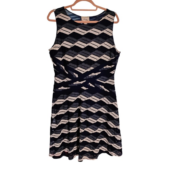 Beige by ECI Women's Sleeveless Dress Size 12 Navy Blue Cream Wave Pattern - Picture 1 of 5